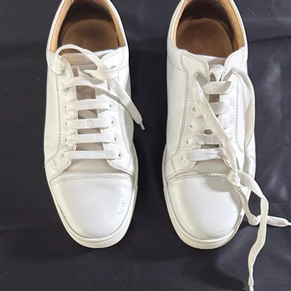 Christian Louboutin Men’s White Leather Sneakers with Iconic Red Soles